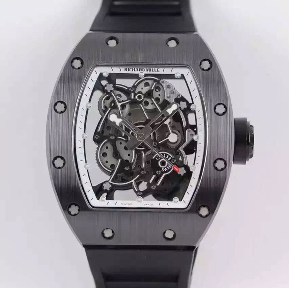 超酷，型男个性手表，高仿Richard Mille手表，理查德米勒RM 镂空系列,全黑色胶表带，透视机械机心-RM理查德·米勒