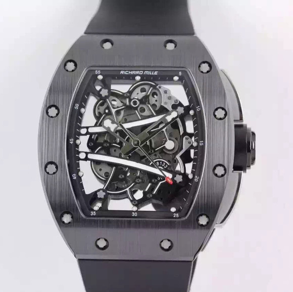 高仿Richard Mille手表，理查德米勒RM 镂空系列,全黑色陶瓷，胶表带，透视机械机心-RM理查德·米勒