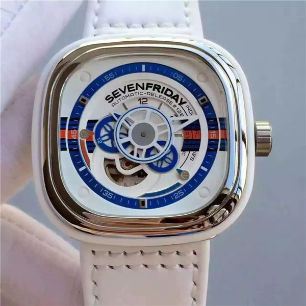 A貨Sevenfriday手表,1比1七個星期五 P1-02 2016年最新款 白色錶盤 白色皮帶、膠帶日本西鐵城82S7自動機械機芯-SevenFriday7个星期五