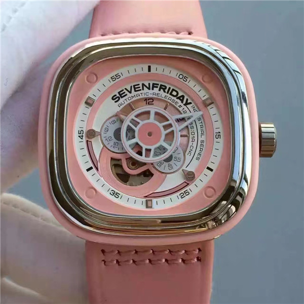 A貨手錶 Sevenfriday女式机械錶,一比一SEVENFRIDAY 七個星期五P1-02 粉红色錶盤 粉红皮帶、日本自動機械機芯，SF厂精品-SevenFriday7个星期五