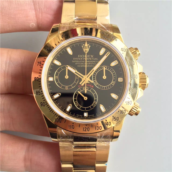 3a勞力士迪通拿宇宙計型手表，40mm-Rolex Daytona 116508黑盘腕表，4130計時機械機心，藍寶石，全黄金色手表-勞力士Rolex