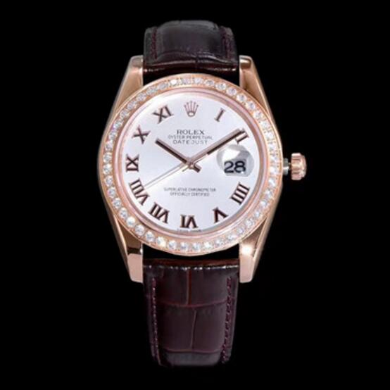 勞力士Rolex一比一复刻，勞力士星期日歷型系列羅馬刻度 白色表盤腕表,自動機械，41毫米，男士，18k玫瑰金，镶钻外圈,精鋼男士手表。-勞力士Rolex