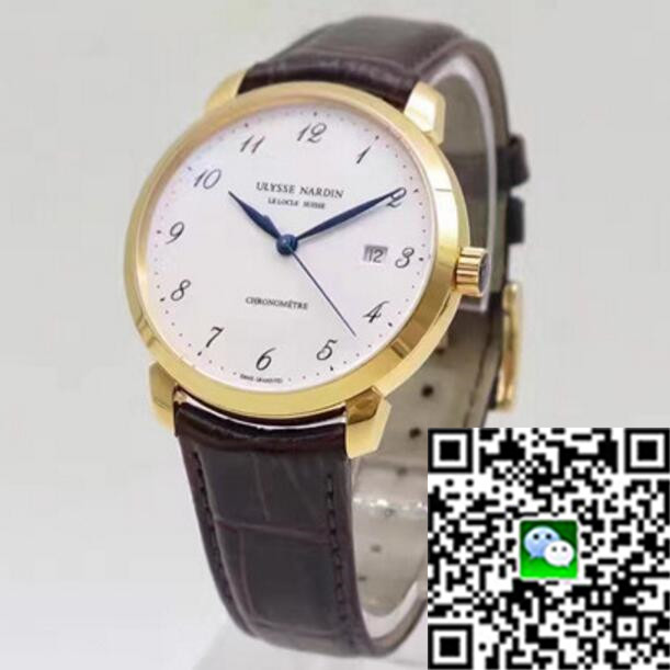 高仿一比一新款18K金表男表，雅典經典系列8152-111-2/5GF腕表,自動機械，40毫米，間約超薄的數字白面，18K金男士精鋼手表。-雅典Ulysse Nardin
