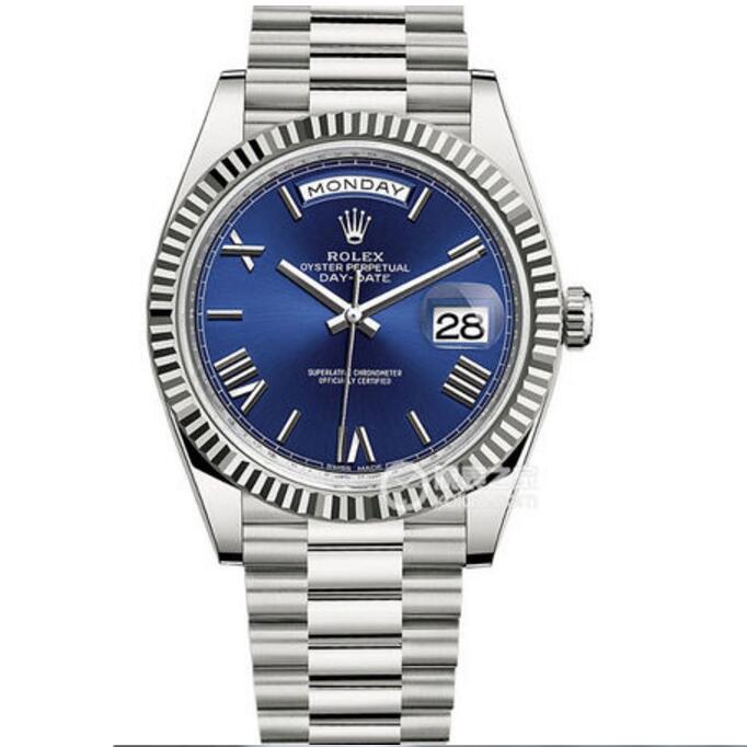 高端復刻勞力士星期日歷型系列228239藍盤腕表,自動機械，40毫米，男士，18k白金，三角坑紋外圈,經典藍面經典男士手表。-勞力士Rolex