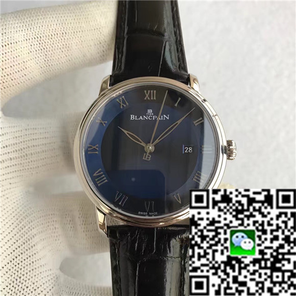 寶珀高仿复刻手表，6651-1127-55B經典款系列，宝蓝色表盘，改裝原版機芯，意大利牛皮表帶 40毫米 1比1男士紳士傳統腕表。-寶珀Blancpain