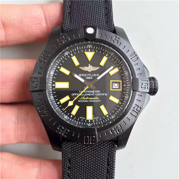 超A百年灵黑钢手表，一比一复仇者系列深潜海狼黑钢腕表腕表,自动机械机芯，45毫米，男士，黑钢表壳；单向棘轮式旋转表圈，密底手表。-百年靈Breilting
