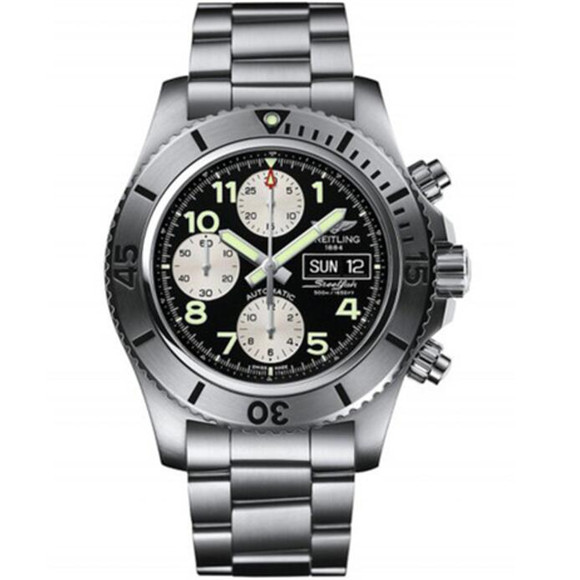 超A百年靈超級海洋鋼魚計時腕錶,一比一百年靈超級海洋系列A13341C3/BD19/162A，精鋼錶殼，44mm，單向棘輪式旋轉表圈嵌刻數字，表面緞紋磨砂-百年靈Breilting