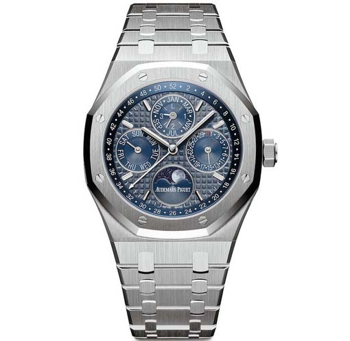 JF工廠，AP愛彼皇家橡樹系列26574ST.OO.1220ST.02，藍色錶盤，完全精鋼拉絲做工，一比一復刻，萬年曆自動機心，Royal Oak多功能機械手錶-愛彼Audemars Piguet