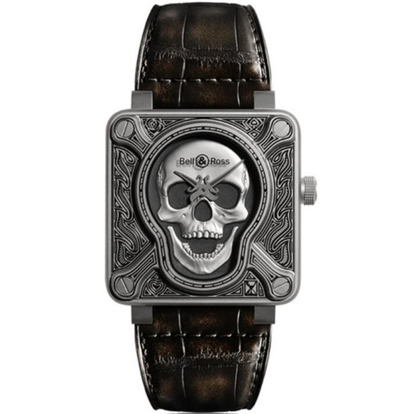 柏萊士Burning Skull燃燒骷髏「Tattoo」腕錶，台灣工廠1:1原裝開模出品，經典的骷髏主題，316L精鋼，正面側面底蓋均為手工雕花填油，紋身式浮雕-柏萊士 Bell & Ross