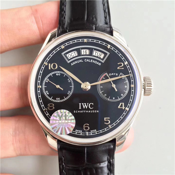 一比一萬國葡萄牙IW503501腕錶，頂級復刻IWC萬年曆機心，黑色錶盤，動力儲備、月份、星期、日曆全跟正品一樣機心功能，打破葡7又一爆款！YL廠頂級作品-万国 IWC