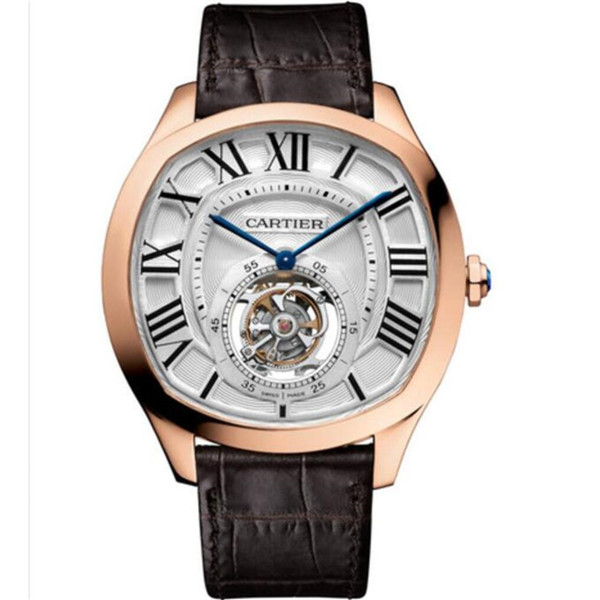 超仿1比1 卡地亞Drive de Cartier系列浮動式陀飛輪腕錶W4100013,陀飛輪機械機芯款-18K玫瑰金精鋼手錶，藍石寶水晶鏡面，男神男士腕錶。-卡地亚CARTIER