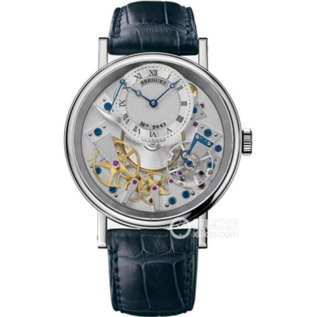 一比一寶璣手錶Tradition傳世7057系列，銀色錶盤，鏤空1:1復刻機心，複雜功能跟正品真動能顯示，陀飛輪機心，休闲个性张扬风格-寶玑Breguet