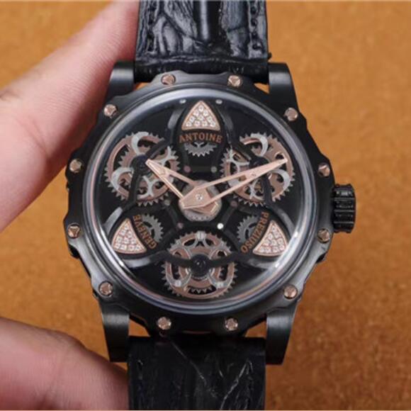一比一 安東尼·裴修素 ANTOINE PREZIUSO 陀飛輪機械手錶，316L精鋼錶殼，由55件配件構造成動感三陀飛輪式字面，動感十足，瑞士復刻表-更多世界名牌