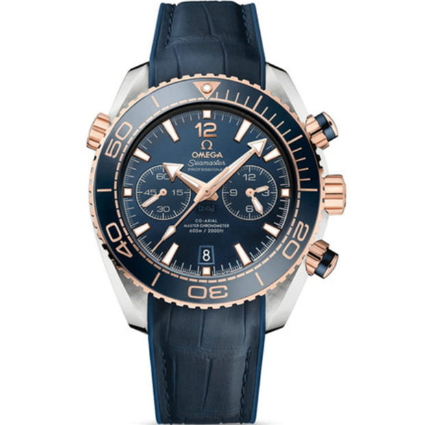 高仿歐米茄機械腕錶 1比1 歐米茄 OMEGA 海馬系列215.23.46海洋宇宙計時男表，藍色錶盤，精鋼錶殼，原裝表扣，牛皮錶帶，OM廠，精仿表-欧米茄 OMEGA