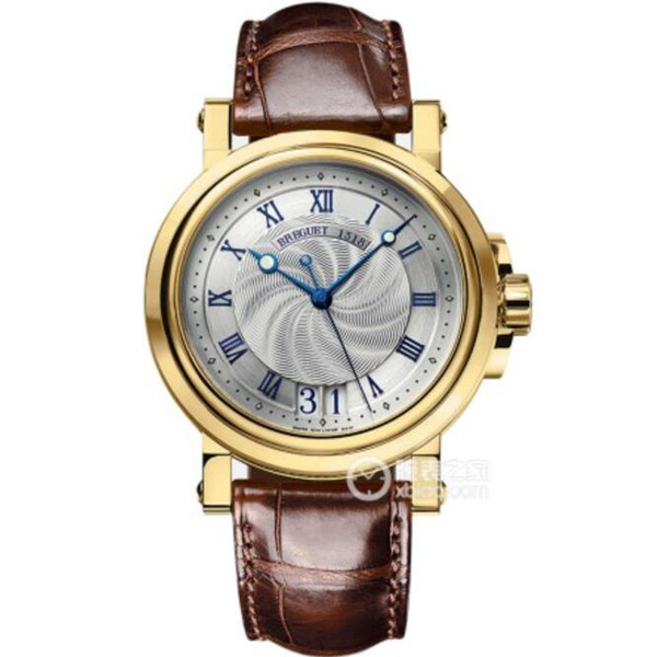 寶璣新款男表，一比一復刻寶璣航海系列5817BA/12/9V8腕錶，復刻寶璣Cal.517GG機芯，白色錶盤，18K黃金表殼，皮帶膠帶兩種錶帶可選-寶玑Breguet