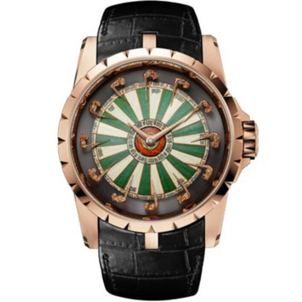 一比一復刻羅傑杜彼EXCALIBUR（王者系列）系列RDDBEX0398腕錶，圓桌騎士男表，12個金色騎士形態各異，栩栩如生，綠白色大錶盤，牛皮男士手錶-羅傑杜彼Roger Dubuis