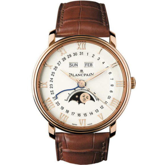 专柜正品復刻寶珀Villeret系列6654萬年曆月相腕錶，超级復杂瑞士6654機芯，全部真功能與正品一樣,玫瑰金錶殼不掉色，OM厂仿真度最高完美品质-寶珀Blancpain