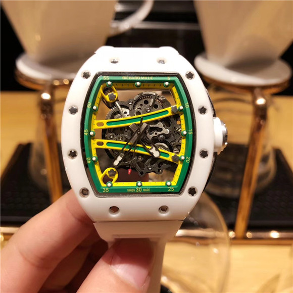 超A全白色陶瓷男表 1比1 里查德米爾男士系列RM 61-01 YOHAN BLAKE腕錶，自動機械，TZP超堅固陶瓷材質，背透底蓋透明鏤空機芯，蝴蝶扣配橡膠帶-RM理查德·米勒