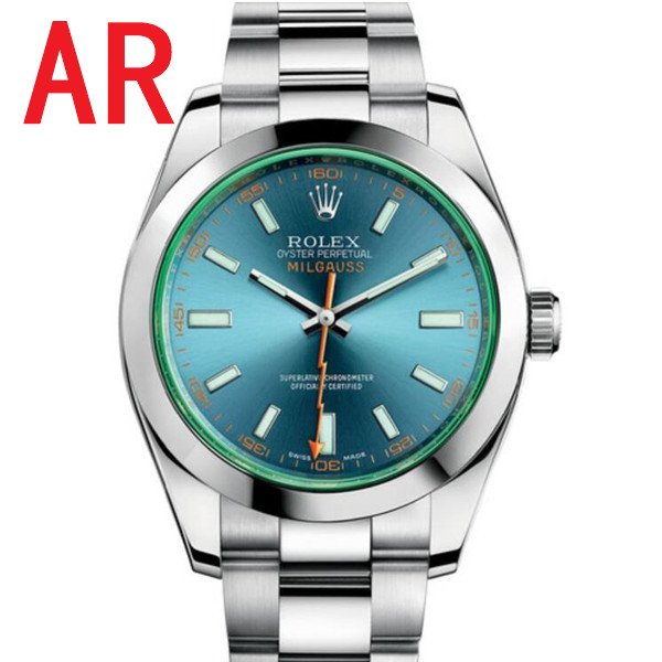 一比一ROLEX精仿手錶，AR廠頂級復刻勞力士MILGAUSS4藍面白條116400，折射綠玻璃，橙色閃電針，904精鋼，瑞士3131機心，最高亂真版，真假難辯-勞力士Rolex
