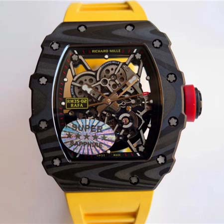 香港高仿錶RM,理查德.米勒RM35-02黃色 1：1同正品碳纖纖維材料 進口seiko自動機芯,橡膠表帶,KV厂品质最优裏查德米爾手表 頂級復刻-RM理查德·米勒