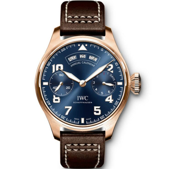 高仿IWC萬國小王子機械腕錶，萬國IW502701特別版7天動能 Big Pilot 年曆表，46mm大藍色錶盤，日，月，星期，動能顯示功能跟正品一樣，精仿表-万国 IWC