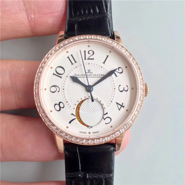 超A 精仿積家手錶，1比1復刻約會月相中型款Q3578120腕錶，玫瑰金錶殼，白色表面，气质精美，时尚，精品女表，台灣工厂仿表-积家Jaeger-LeCoultre