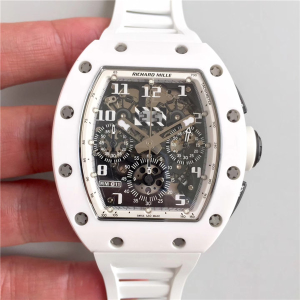 顶级奢侈一比一高仿RM理查德米勒Richard Mille手錶,RM011全白陶瓷表盘，白胶带，復雜鏤空機心，超级复刻高难度，运动时尚男表，KV廠-RM理查德·米勒