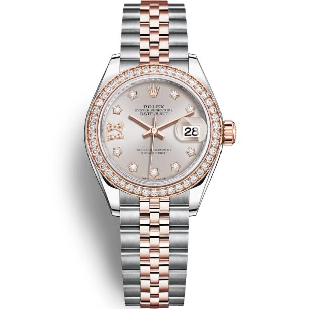 勞力士Rolex女裝機械腕錶，一比一復刻勞力士女裝日誌型28㎜系列279381RBR太陽光澤腕錶，超A蚝式，鑽石、永恆玫瑰金，小巧玲瓏，超A品質-勞力士Rolex