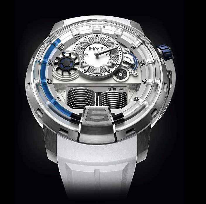 高仿HYT液壓男式运动个性时尚手錶148-TT-11-BF-RW，超級復刻表面设计，100%原裝外觀及結構，顶级工艺技术，精工进口自动机心，白色橡膠帶,CY厂-更多世界名牌