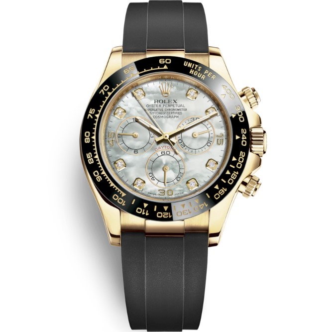 高仿迪通拿m116518ln腕表，白色珍珠貝母三眼全功能4130計時機械表，運動美麗時尚，JH廠金色表殼陶瓷圈頂級復刻-勞力士Rolex