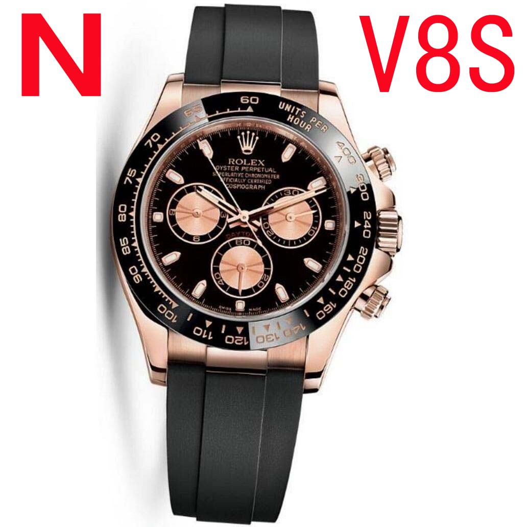 最亂真N廠勞力士V8S迪通拿玫瑰金手錶，一比一ROLEX Daytona116515黑色表盤，1比1復刻4130自動機心，仿真度9成，NOOB廠